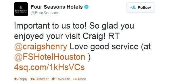 Four Seasons Twitter Customer Interaction