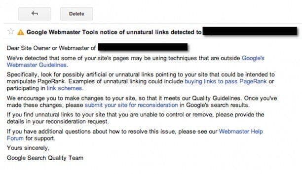 Unnatural Links Notice from Google